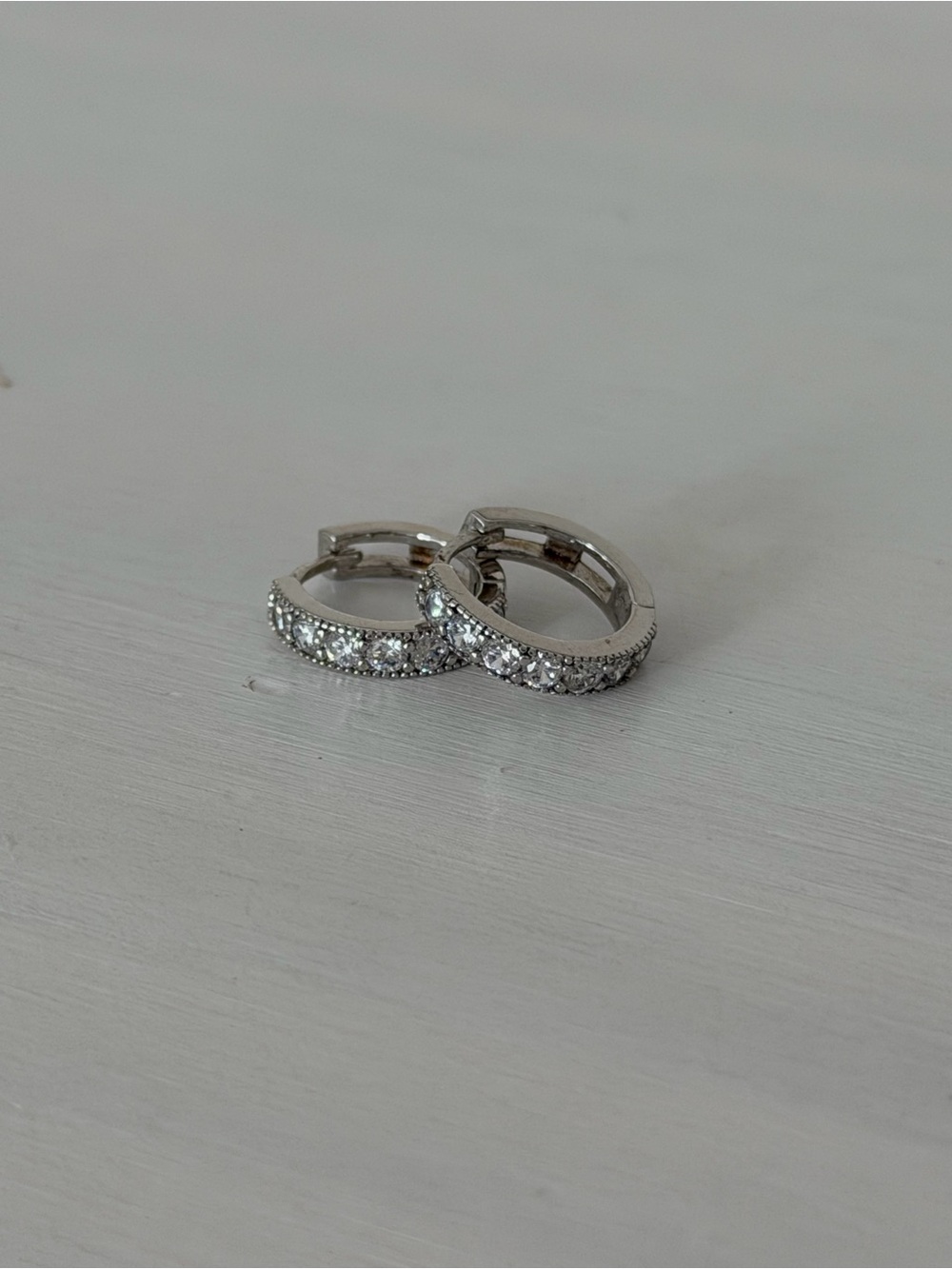 925 Sterling Silver Small Pavé Hoop Earrings with Clear Crystals